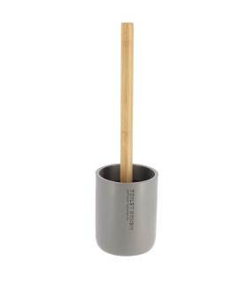 Brosse WC en polyrésine grise avec manche en bambou Tendance