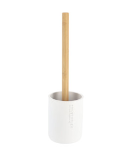 Brosse WC en polyrésine blanche avec manche en bambou Tendance