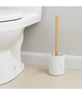 Brosse WC Polyrésine Blanche et Bambou Tendance