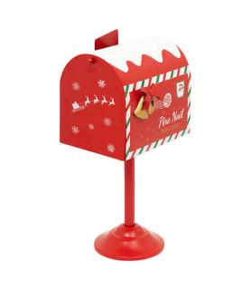 Boîte aux lettres de Noël en métal rouge avec pied, hauteur 32,5 cm, décoration de fêtes