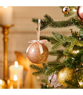Boule de Noël pailletée rose Ø 7,5 cm | Décoration sapin