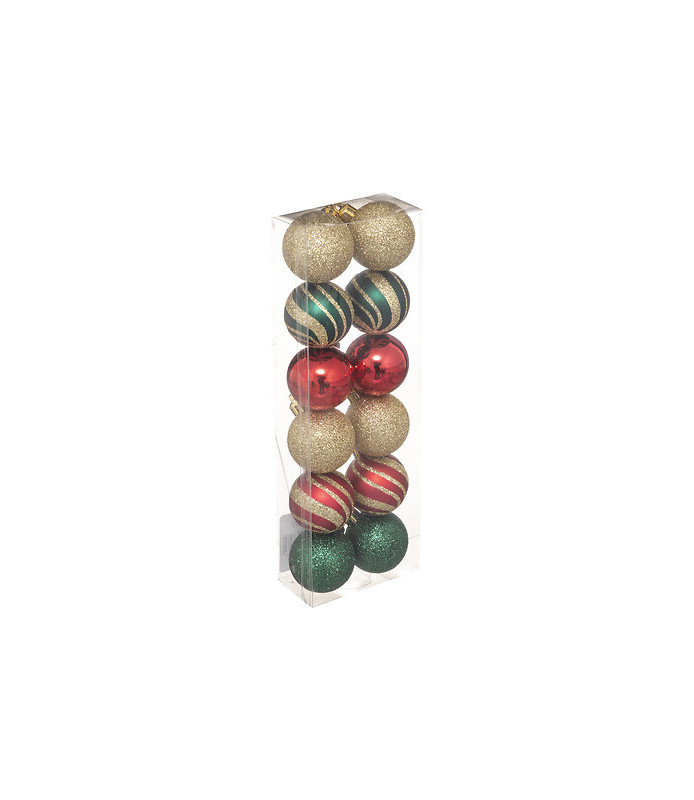 Boules de Noël Rouge, vert et or x12