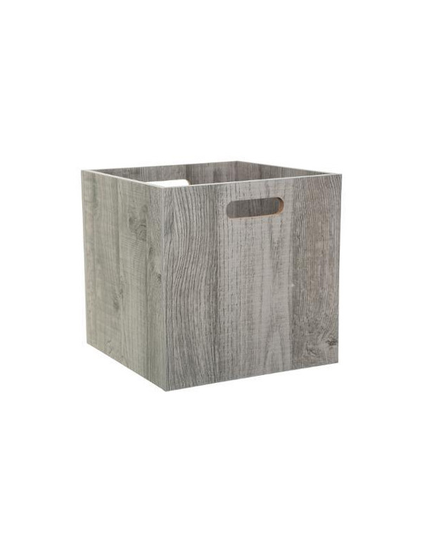 Boite cube de rangement bois gris