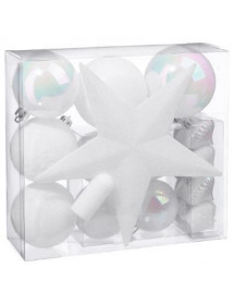 Décoration de sapin boules + cimier blanc