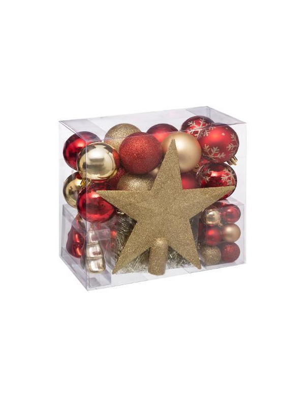 Déco de sapin kit boules + cimier or et rouge