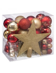 Déco de sapin kit boules + cimier or et rouge