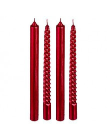 Lot de 4 bougies bâtons pailletées rouge