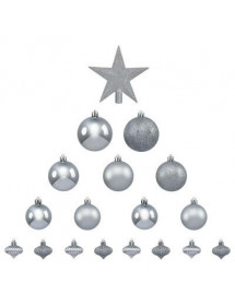 Décoration de sapin boules + cimier argent