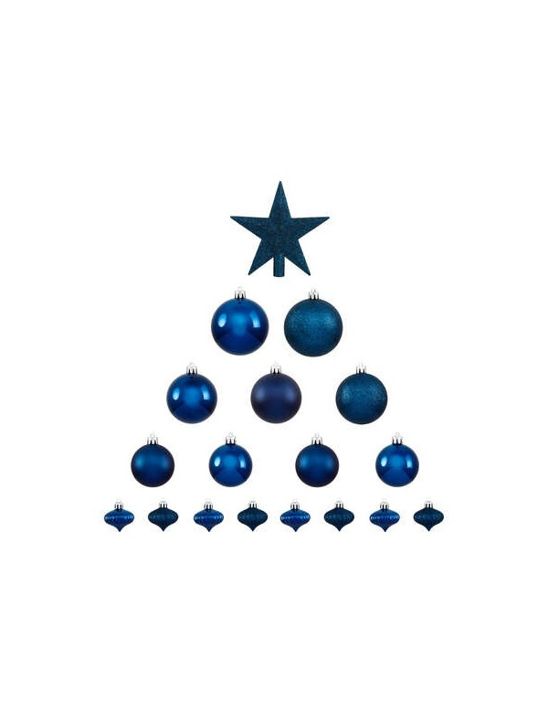 Décoration de sapin boules + cimier bleu x18 pièces