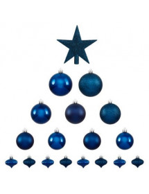 Décoration de sapin boules + cimier bleu x18 pièces