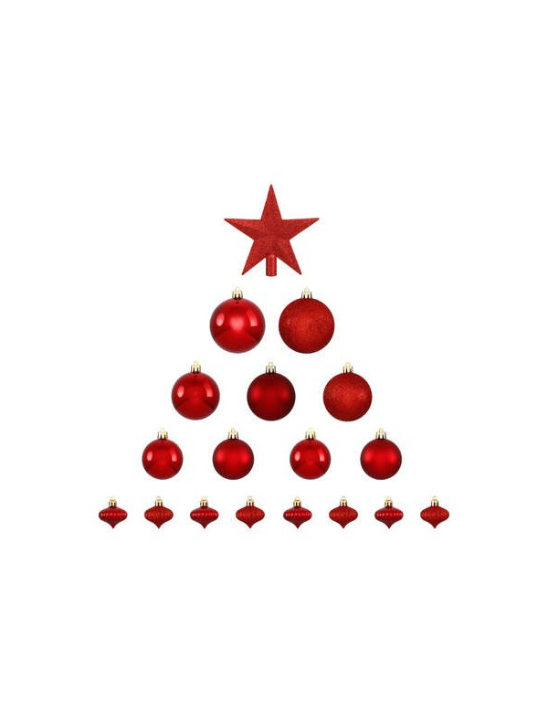 Décoration de sapin boules + cimier rouge x18 pièces