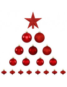 Décoration de sapin boules + cimier rouge x18 pièces