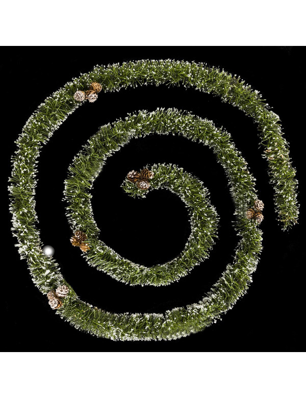 Guirlande de Noël en sapin artificiel vert floqué avec pommes de pin